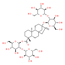 ChemSpider 2D Image | 2-O-beta-D-Glucopyranosyl-1-O-[(5beta,9beta,10alpha,13alpha)-13-{[2-O-(beta-D-glucopyranosyl)-beta-D-glucopyranosyl]oxy}-18-oxokaur-16-en-18-yl]-beta-D-glucopyranose | C44H70O23