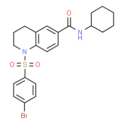 ChemSpider 2D Image | 1-[(4-Bromophenyl)sulfonyl]-N-cyclohexyl-1,2,3,4-tetrahydro-6-quinolinecarboxamide | C22H25BrN2O3S