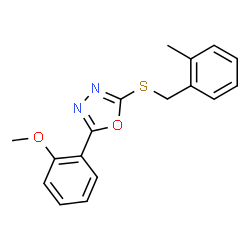 ChemSpider 2D Image | 2-(2-Methoxyphenyl)-5-[(2-methylbenzyl)sulfanyl]-1,3,4-oxadiazole | C17H16N2O2S