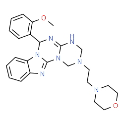 ChemSpider 2D Image | 6-(2-Methoxyphenyl)-2-[2-(4-morpholinyl)ethyl]-2,3,4,6-tetrahydro-1H-[1,3,5]triazino[1',2':3,4][1,3,5]triazino[1,2-a]benzimidazole | C24H29N7O2