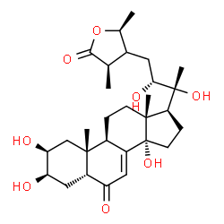 ChemSpider 2D Image | (2beta,3beta,5beta,22R,24xi,25R,28S)-2,3,14,20,22-Pentahydroxy-26,28-epoxystigmast-7-ene-6,26-dione | C29H44O8