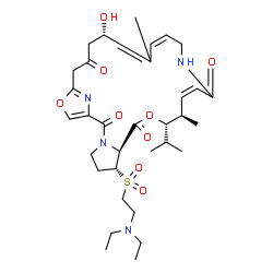 ChemSpider 2D Image | (6R,7S,10S,11R,12Z,17Z,21S)-6-{[2-(Diethylamino)ethyl]sulfonyl}-21-hydroxy-10-isopropyl-11,19-dimethyl-9,26-dioxa-3,15,28-triazatricyclo[23.2.1.0~3,7~]octacosa-1(27),12,17,19,25(28)-pentaene-2,8,14,23
-tetrone | C34H50N4O9S