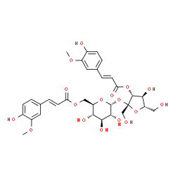 ChemSpider 2D Image | 3-O-[(2E)-3-(4-Hydroxy-3-methoxyphenyl)-2-propenoyl]-beta-L-fructofuranosyl 6-O-[(2E)-3-(4-hydroxy-3-methoxyphenyl)-2-propenoyl]-alpha-D-glucopyranoside | C32H38O17