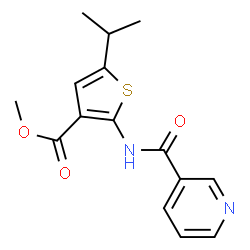 ChemSpider 2D Image | Methyl 5-isopropyl-2-[(3-pyridinylcarbonyl)amino]-3-thiophenecarboxylate | C15H16N2O3S