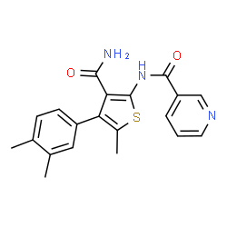 ChemSpider 2D Image | N-[3-Carbamoyl-4-(3,4-dimethylphenyl)-5-methyl-2-thienyl]nicotinamide | C20H19N3O2S