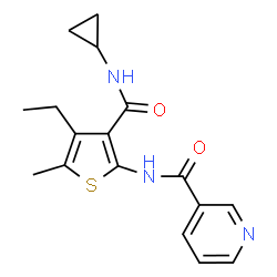 ChemSpider 2D Image | N-[3-(Cyclopropylcarbamoyl)-4-ethyl-5-methyl-2-thienyl]nicotinamide | C17H19N3O2S