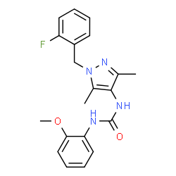 ChemSpider 2D Image | 1-[1-(2-Fluorobenzyl)-3,5-dimethyl-1H-pyrazol-4-yl]-3-(2-methoxyphenyl)urea | C20H21FN4O2