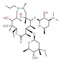 ChemSpider 2D Image | (2R,3S,4R,5S,8R,10R,11R,12S,13S,14R)-2-Ethyl-3,4,10-trihydroxy-3,5,8,10,12,14-hexamethyl-15-oxo-7-propyl-11-{[3,4,6-trideoxy-3-(dimethylamino)-beta-D-xylo-hexopyranosyl]oxy}-1-oxa-7-azacyclopentadecan
-13-yl 2,6-dideoxy-3-C-methyl-3-O-methyl-beta-D-ribo-hexopyranoside | C40H76N2O12