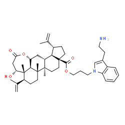 ChemSpider 2D Image | 3-[3-(2-Aminoethyl)-1H-indol-1-yl]propyl (3S,3aS,4R,7aR,8aR,8bR,9R,11aS,13aR,13bR,13cS)-4-hydroxy-3,9-diisopropenyl-3a,13a,13b-trimethyl-6-oxooctadecahydrocyclopenta[7,8]phenanthro[10,1-bc]oxepine-11a
(1H)-carboxylate | C43H60N2O5