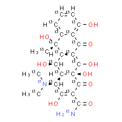 ChemSpider 2D Image | (4S,4aR,5S,5aR,6S,12aS)-4-{Bis[(~13~C)methyl](~15~N)amino}-3,5,6,10,12,12a-hexahydroxy-6-(~13~C)methyl-1,11-dioxo(~13~C_18_)-1,4,4a,5,5a,6,11,12a-octahydro-2-tetracene(~13~C,~15~N)carboxamide | 13C22H2415N2O9
