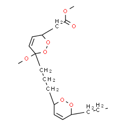 ChemSpider 2D Image | Methyl [(3R,6S)-6-methoxy-6-{3-[(3R,6S)-6-propyl-3,6-dihydro-1,2-dioxin-3-yl]propyl}-3,6-dihydro-1,2-dioxin-3-yl]acetate | C18H28O7