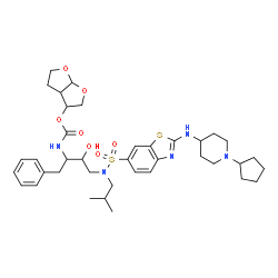 ChemSpider 2D Image | Hexahydrofuro[2,3-b]furan-3-yl {4-[({2-[(1-cyclopentyl-4-piperidinyl)amino]-1,3-benzothiazol-6-yl}sulfonyl)(isobutyl)amino]-3-hydroxy-1-phenyl-2-butanyl}carbamate | C38H53N5O7S2
