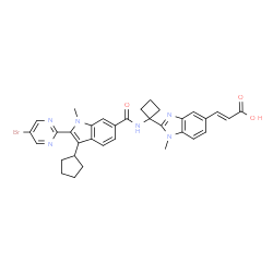 ChemSpider 2D Image | (2E)-3-{2-[1-({[2-(5-Bromo-2-pyrimidinyl)-3-cyclopentyl-1-methyl-1H-indol-6-yl]carbonyl}amino)cyclobutyl]-1-methyl-1H-benzimidazol-5-yl}acrylic acid | C34H33BrN6O3