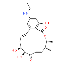 ChemSpider 2D Image | (3S,4R,5E,8S,9S,11E)-14-(Ethylamino)-8,9,16-trihydroxy-3,4-dimethyl-3,4,9,10-tetrahydro-1H-2-benzoxacyclotetradecine-1,7(8H)-dione | C21H27NO6