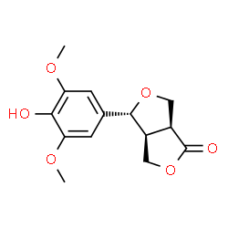 ChemSpider 2D Image | (3aS,4R,6aS)-4-(4-Hydroxy-3,5-dimethoxyphenyl)tetrahydro-1H,3H-furo[3,4-c]furan-1-one | C14H16O6