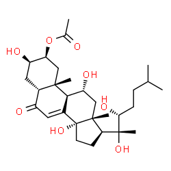 ChemSpider 2D Image | (2beta,3beta,5beta,11alpha,22R)-3,11,14,20,22-Pentahydroxy-6-oxocholest-7-en-2-yl acetate | C29H46O8