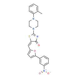 ChemSpider 2D Image | (5E)-2-[4-(2-Methylphenyl)-1-piperazinyl]-5-{[5-(3-nitrophenyl)-2-furyl]methylene}-1,3-thiazol-4(5H)-one | C25H22N4O4S