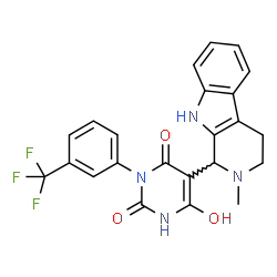 ChemSpider 2D Image | 6-Hydroxy-5-(2-methyl-2,3,4,9-tetrahydro-1H-beta-carbolin-1-yl)-3-[3-(trifluoromethyl)phenyl]-2,4(1H,3H)-pyrimidinedione | C23H19F3N4O3