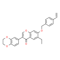 ChemSpider 2D Image | 3-(2,3-Dihydro-1,4-benzodioxin-6-yl)-6-ethyl-7-[(4-vinylbenzyl)oxy]-4H-chromen-4-one | C28H24O5