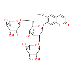 ChemSpider 2D Image | 6-Methoxy-2-oxo-2H-chromen-7-yl 6-deoxyhexopyranosyl-(1->2)-[6-deoxyhexopyranosyl-(1->6)]hexopyranoside | C28H38O17