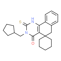 ChemSpider 2D Image | 3-(Cyclopentylmethyl)-2-thioxo-2,3-dihydro-1H-spiro[benzo[h]quinazoline-5,1'-cyclohexan]-4(6H)-one | C23H28N2OS