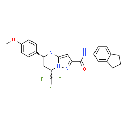 ChemSpider 2D Image | N-(2,3-Dihydro-1H-inden-5-yl)-5-(4-methoxyphenyl)-7-(trifluoromethyl)-4,5,6,7-tetrahydropyrazolo[1,5-a]pyrimidine-2-carboxamide | C24H23F3N4O2