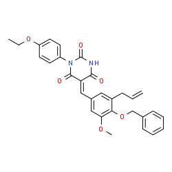 ChemSpider 2D Image | (5E)-5-[3-Allyl-4-(benzyloxy)-5-methoxybenzylidene]-1-(4-ethoxyphenyl)-2,4,6(1H,3H,5H)-pyrimidinetrione | C30H28N2O6