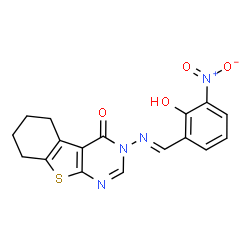 ChemSpider 2D Image | 3-[(E)-(2-Hydroxy-3-nitrobenzylidene)amino]-5,6,7,8-tetrahydro[1]benzothieno[2,3-d]pyrimidin-4(3H)-one | C17H14N4O4S