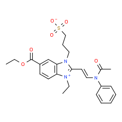 ChemSpider 2D Image | 3-[2-{(E)-2-[Acetyl(phenyl)amino]vinyl}-6-(ethoxycarbonyl)-3-ethyl-1H-3,1-benzimidazol-3-ium-1-yl]-1-propanesulfonate | C25H29N3O6S