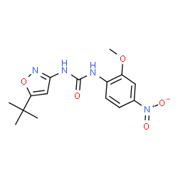 ChemSpider 2D Image | 1-(2-Methoxy-4-nitrophenyl)-3-[5-(2-methyl-2-propanyl)-1,2-oxazol-3-yl]urea | C15H18N4O5