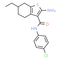 ChemSpider 2D Image | 2-Amino-N-(4-chlorophenyl)-6-ethyl-4,5,6,7-tetrahydro-1-benzothiophene-3-carboxamide | C17H19ClN2OS