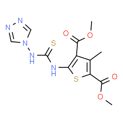 ChemSpider 2D Image | Dimethyl 3-methyl-5-[(4H-1,2,4-triazol-4-ylcarbamothioyl)amino]-2,4-thiophenedicarboxylate | C12H13N5O4S2