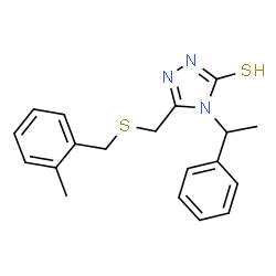 ChemSpider 2D Image | 4H-1,2,4-triazole-3-thiol, 5-[[[(2-methylphenyl)methyl]thio]methyl]-4-(1-phenylethyl)- | C19H21N3S2