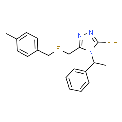 ChemSpider 2D Image | 4H-1,2,4-triazole-3-thiol, 5-[[[(4-methylphenyl)methyl]thio]methyl]-4-(1-phenylethyl)- | C19H21N3S2