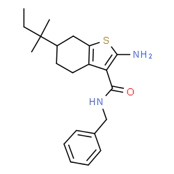 ChemSpider 2D Image | 2-amino-N-benzyl-6-(tert-pentyl)-4,5,6,7-tetrahydrobenzo[b]thiophene-3-carboxamide | C21H28N2OS