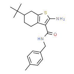 ChemSpider 2D Image | 2-amino-6-tert-butyl-N-(4-methylbenzyl)-4,5,6,7-tetrahydro-1-benzothiophene-3-carboxamide | C21H28N2OS