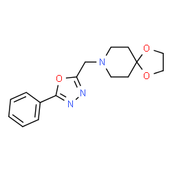 ChemSpider 2D Image | 8-[(5-Phenyl-1,3,4-oxadiazol-2-yl)methyl]-1,4-dioxa-8-azaspiro[4.5]decane | C16H19N3O3