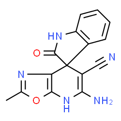 ChemSpider 2D Image | 5'-Amino-2'-methyl-2-oxo-1,2-dihydro-4'H-spiro[indole-3,7'-[1,3]oxazolo[5,4-b]pyridine]-6'-carbonitrile | C15H11N5O2