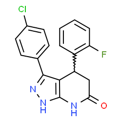 ChemSpider 2D Image | 3-(4-Chlorophenyl)-4-(2-fluorophenyl)-1,4,5,7-tetrahydro-6H-pyrazolo[3,4-b]pyridin-6-one | C18H13ClFN3O