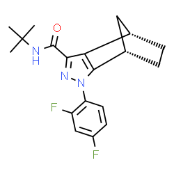 ChemSpider 2D Image | (1S,7S)-3-(2,4-Difluorophenyl)-N-(2-methyl-2-propanyl)-3,4-diazatricyclo[5.2.1.0~2,6~]deca-2(6),4-diene-5-carboxamide | C19H21F2N3O