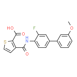 ChemSpider 2D Image | 3-[(3-Fluoro-3'-methoxy-4-biphenylyl)carbamoyl]-2-thiophenecarboxylic acid | C19H14FNO4S