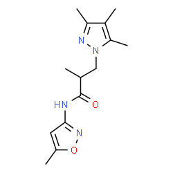 ChemSpider 2D Image | 2-Methyl-N-(5-methyl-1,2-oxazol-3-yl)-3-(3,4,5-trimethyl-1H-pyrazol-1-yl)propanamide | C14H20N4O2