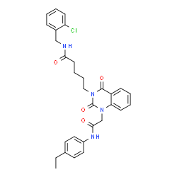 ChemSpider 2D Image | N-(2-Chlorobenzyl)-5-[1-{2-[(4-ethylphenyl)amino]-2-oxoethyl}-2,4-dioxo-1,4-dihydro-3(2H)-quinazolinyl]pentanamide | C30H31ClN4O4