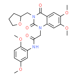 ChemSpider 2D Image | 2-[6,7-Dimethoxy-2,4-dioxo-3-(tetrahydro-2-furanylmethyl)-3,4-dihydro-1(2H)-quinazolinyl]-N-(2,5-dimethoxyphenyl)acetamide | C25H29N3O8