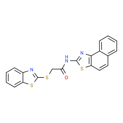ChemSpider 2D Image | 2-(1,3-Benzothiazol-2-ylsulfanyl)-N-(naphtho[1,2-d][1,3]thiazol-2-yl)acetamide | C20H13N3OS3