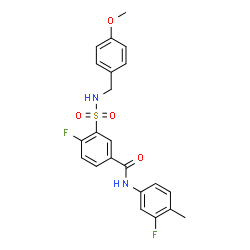 ChemSpider 2D Image | 4-Fluoro-N-(3-fluoro-4-methylphenyl)-3-[(4-methoxybenzyl)sulfamoyl]benzamide | C22H20F2N2O4S