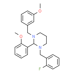 ChemSpider 2D Image | 1-(2-Fluorobenzyl)-3-(3-methoxybenzyl)-2-(2-methoxyphenyl)hexahydropyrimidine | C26H29FN2O2