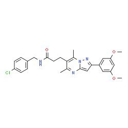 ChemSpider 2D Image | N-(4-Chlorobenzyl)-3-[2-(3,5-dimethoxyphenyl)-5,7-dimethylpyrazolo[1,5-a]pyrimidin-6-yl]propanamide | C26H27ClN4O3