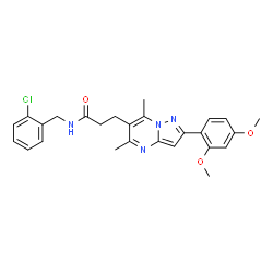 ChemSpider 2D Image | N-(2-Chlorobenzyl)-3-[2-(2,4-dimethoxyphenyl)-5,7-dimethylpyrazolo[1,5-a]pyrimidin-6-yl]propanamide | C26H27ClN4O3