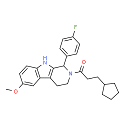 ChemSpider 2D Image | 3-Cyclopentyl-1-[1-(4-fluorophenyl)-6-methoxy-1,3,4,9-tetrahydro-2H-beta-carbolin-2-yl]-1-propanone | C26H29FN2O2